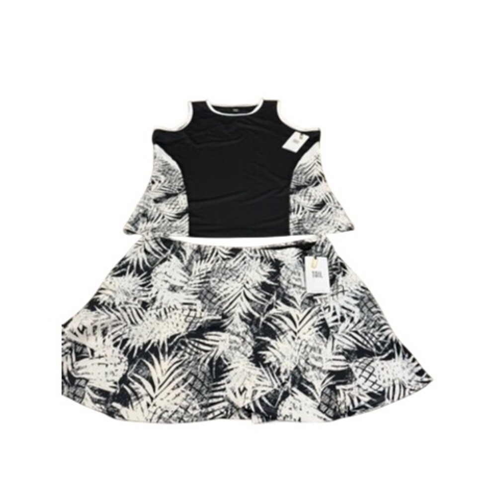 NWT! 2 PC Set Tail Activewear Blk White Tropical Pineapple Tank & Skort UPF 50